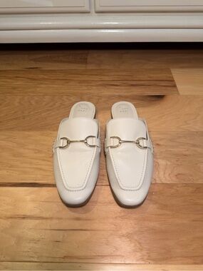 Target White Leather Slip-On Mules with Gold Hardware